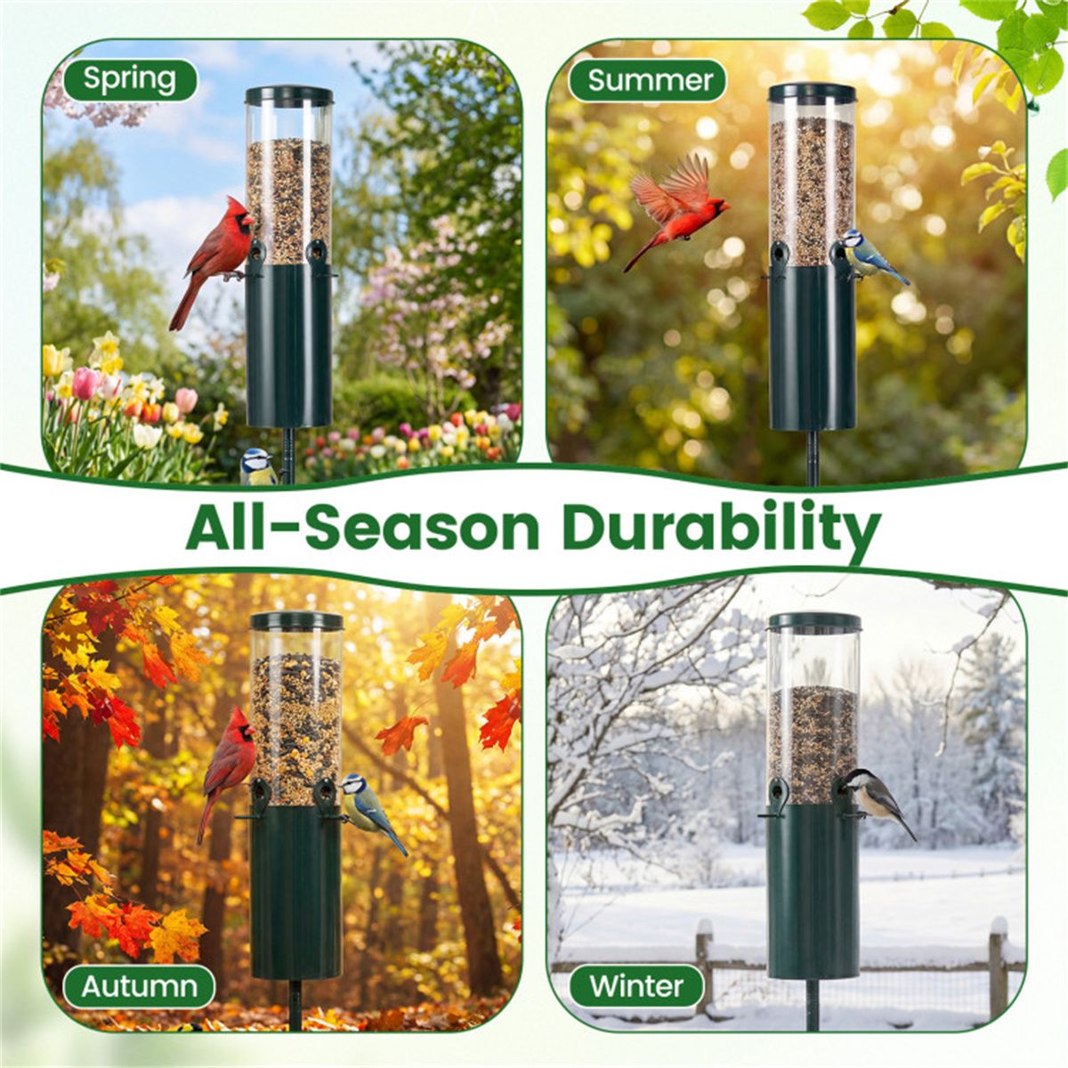 Standing Bird Feeder Squirrel-Proof, 4 Feeding Ports with Perches practical structured & PC Construction