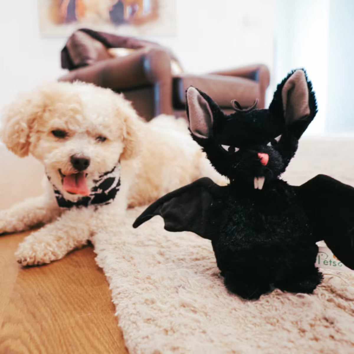 Creepy Bat Crinkle Plush Dog Toy with Tennis Ball Body