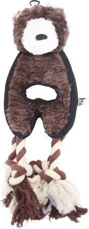 Bear-Shaped Flat Dog Toy with Rope, Squeaker, and Inner Toy