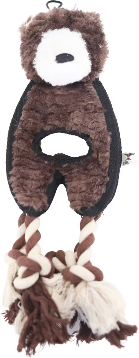 Bear-Shaped Flat Dog Toy with Rope, Squeaker, and Inner Toy