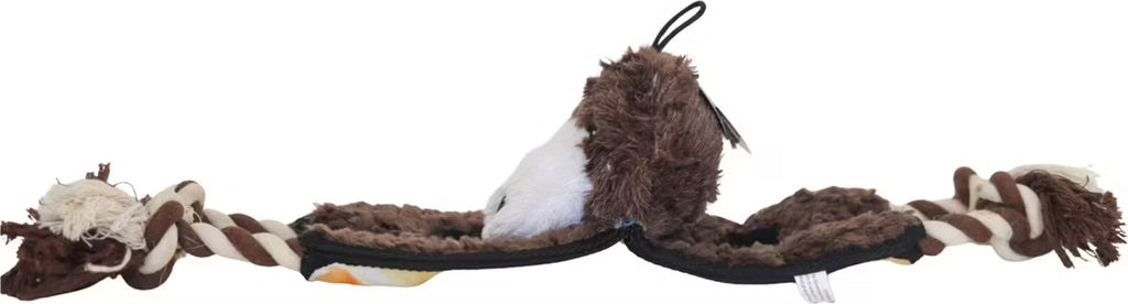 Bear-Shaped Flat Dog Toy with Rope, Squeaker, and Inner Toy