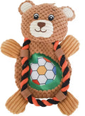 Roper Flat Sport Bear Dog Toy with Pull Rope, Crinkle, and Squeaker