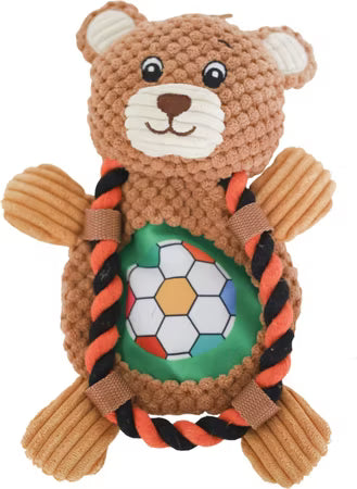 Roper Flat Sport Bear Dog Toy with Pull Rope, Crinkle, and Squeaker