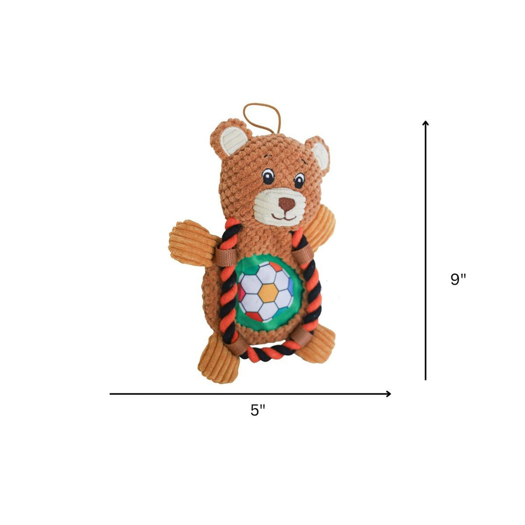 Roper Flat Sport Bear Dog Toy with Pull Rope, Crinkle, and Squeaker