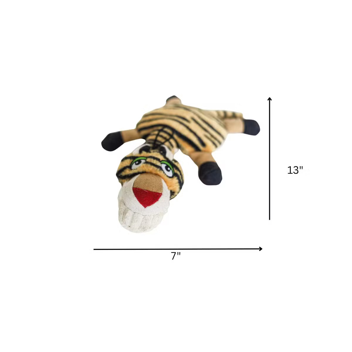 Ruffian Flat Tiger: everyday Stuffing-Free Plush Dog Toy