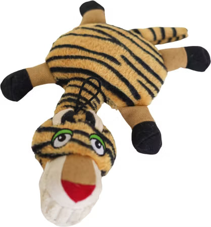 Ruffian Flat Tiger: everyday Stuffing-Free Plush Dog Toy