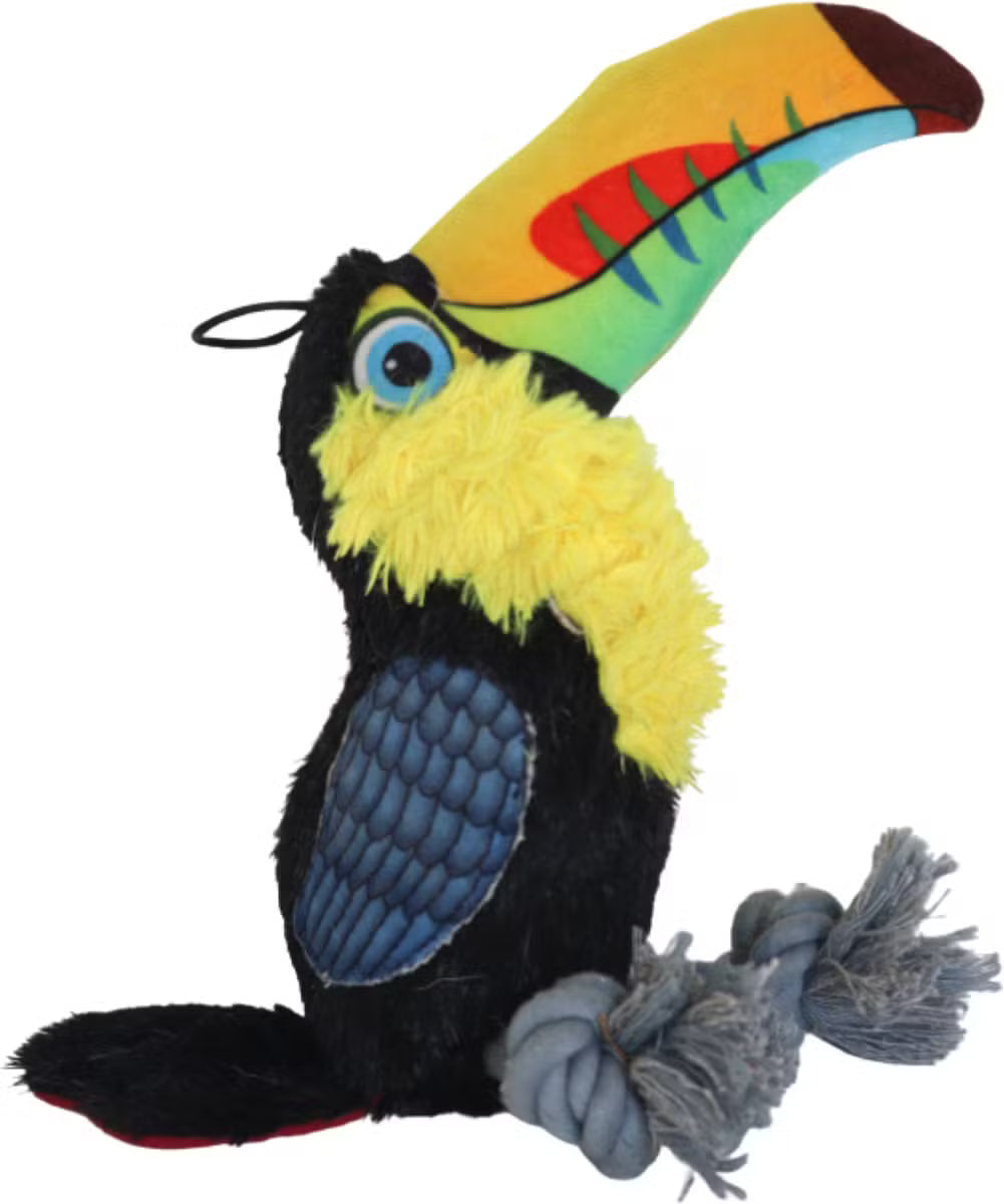 Ruffian Toucan: everyday Squeaky Plush Toy with Surprise Tennis Ball