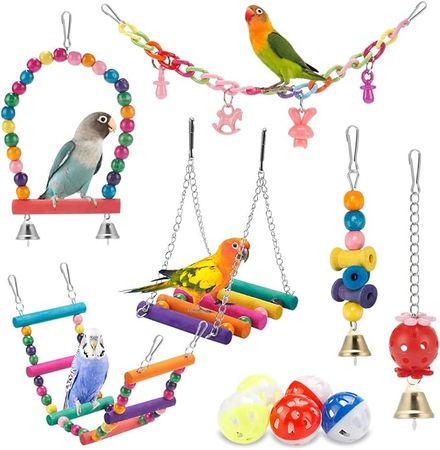 Swing Hanging Standing Chewing Toy Hammock Climbing Ladder for Small Pets & Birds