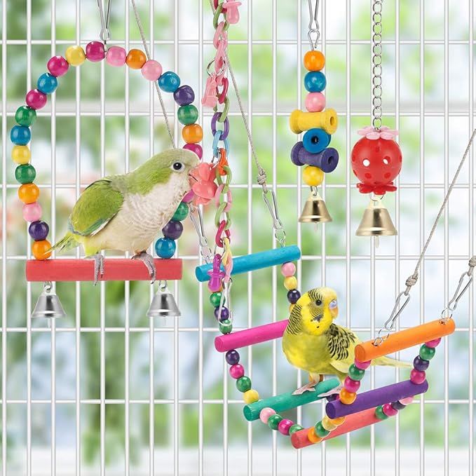 Swing Hanging Standing Chewing Toy Hammock Climbing Ladder for Small Pets & Birds