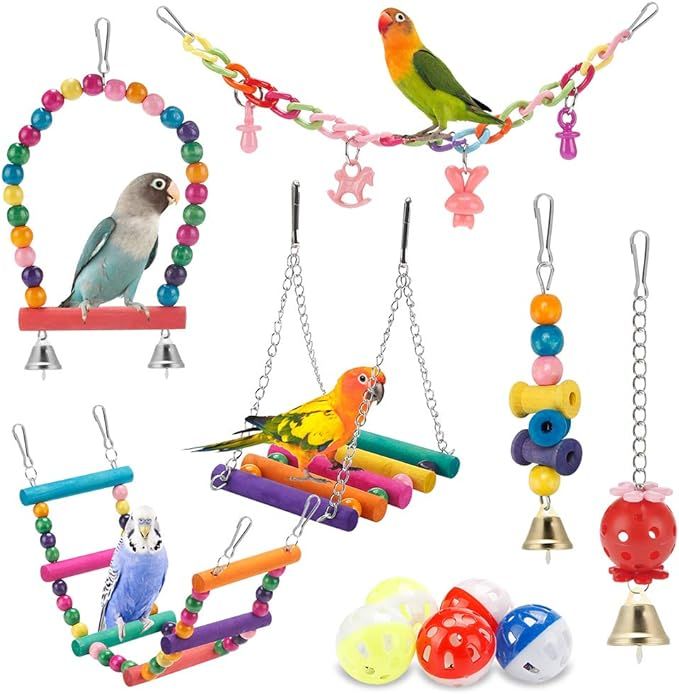 Swing Hanging Standing Chewing Toy Hammock Climbing Ladder for Small Pets & Birds