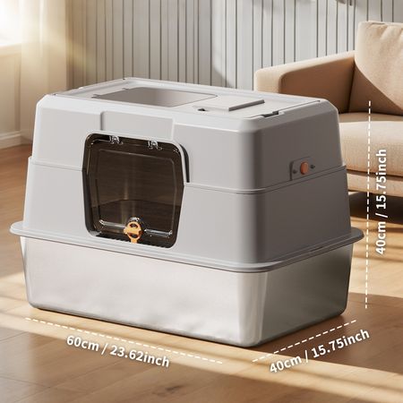 Easy-Clean Flip-Top Enclosed Cat Litter Box with Stainless structured Tray – image 1