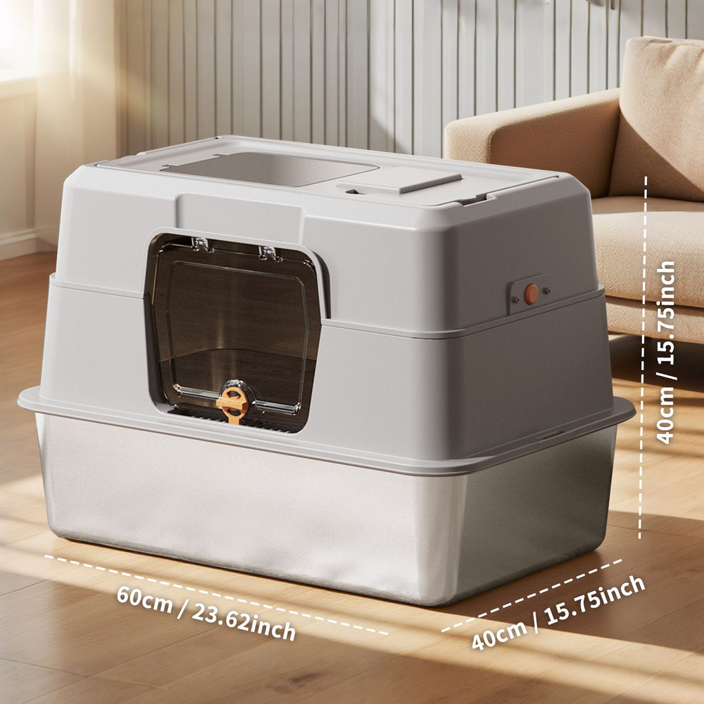 Easy-Clean Flip-Top Enclosed Cat Litter Box with Stainless structured Tray