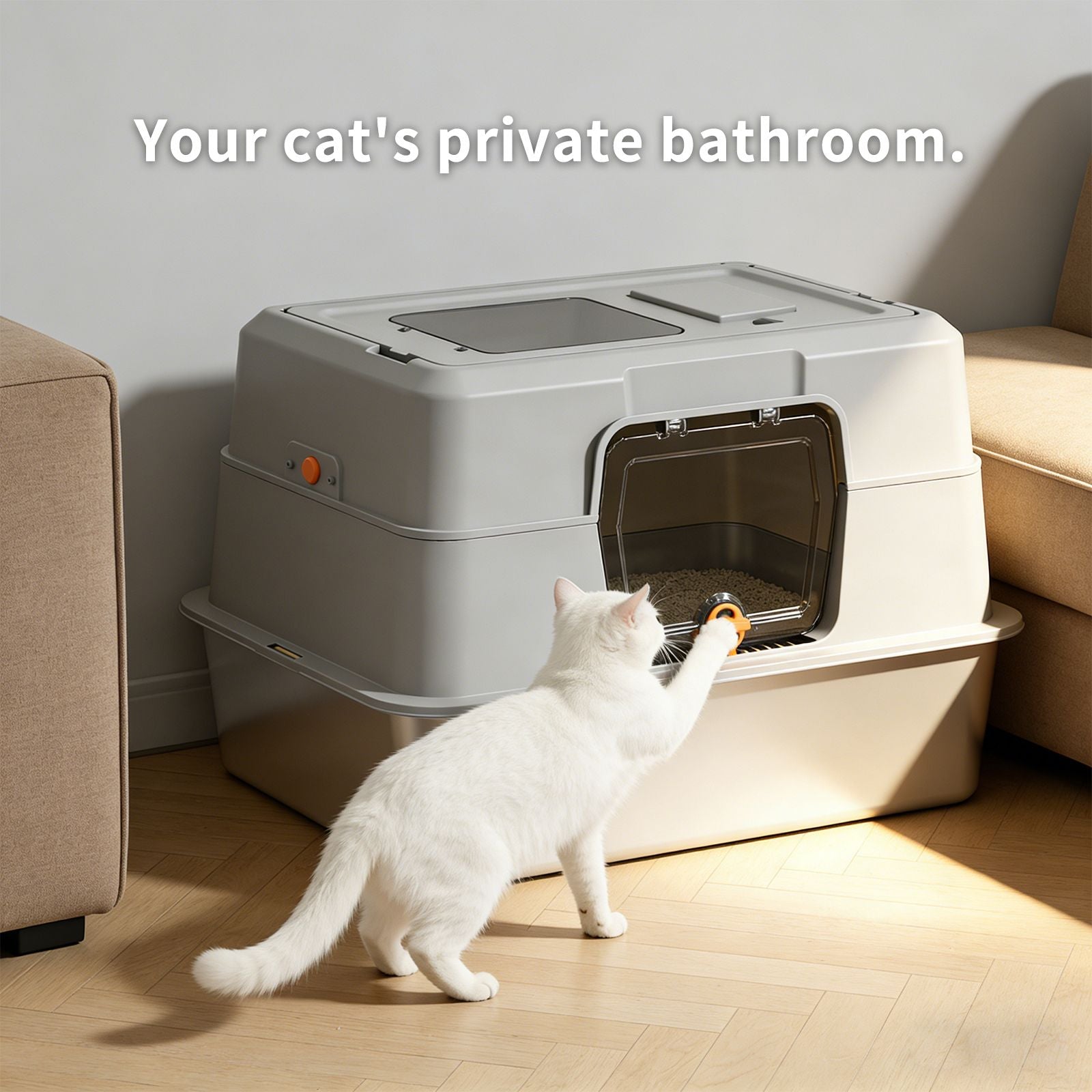 Flip-Top Stainless structured Cat Litter Box with Easy Clean Tray