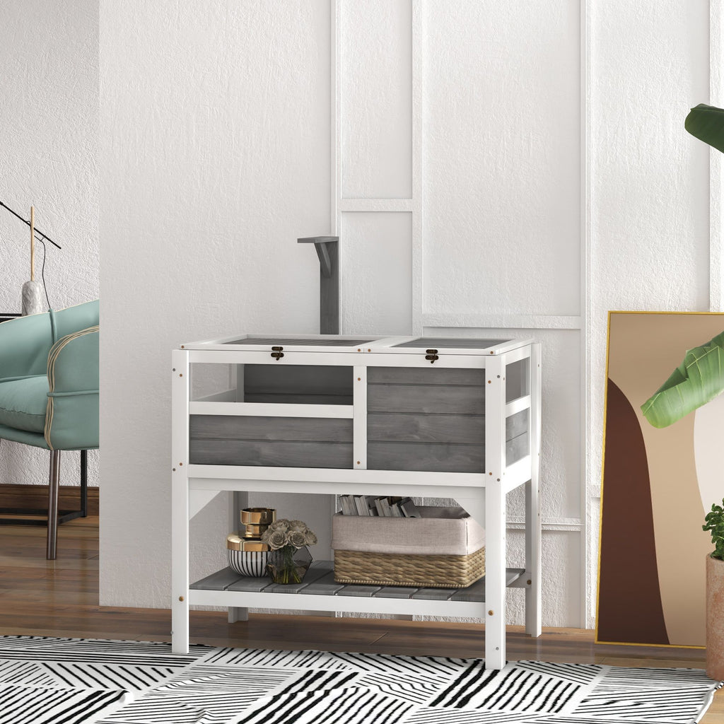 Tortoise Habitat with Storage Shelf and Acrylic Windows - Light Gray