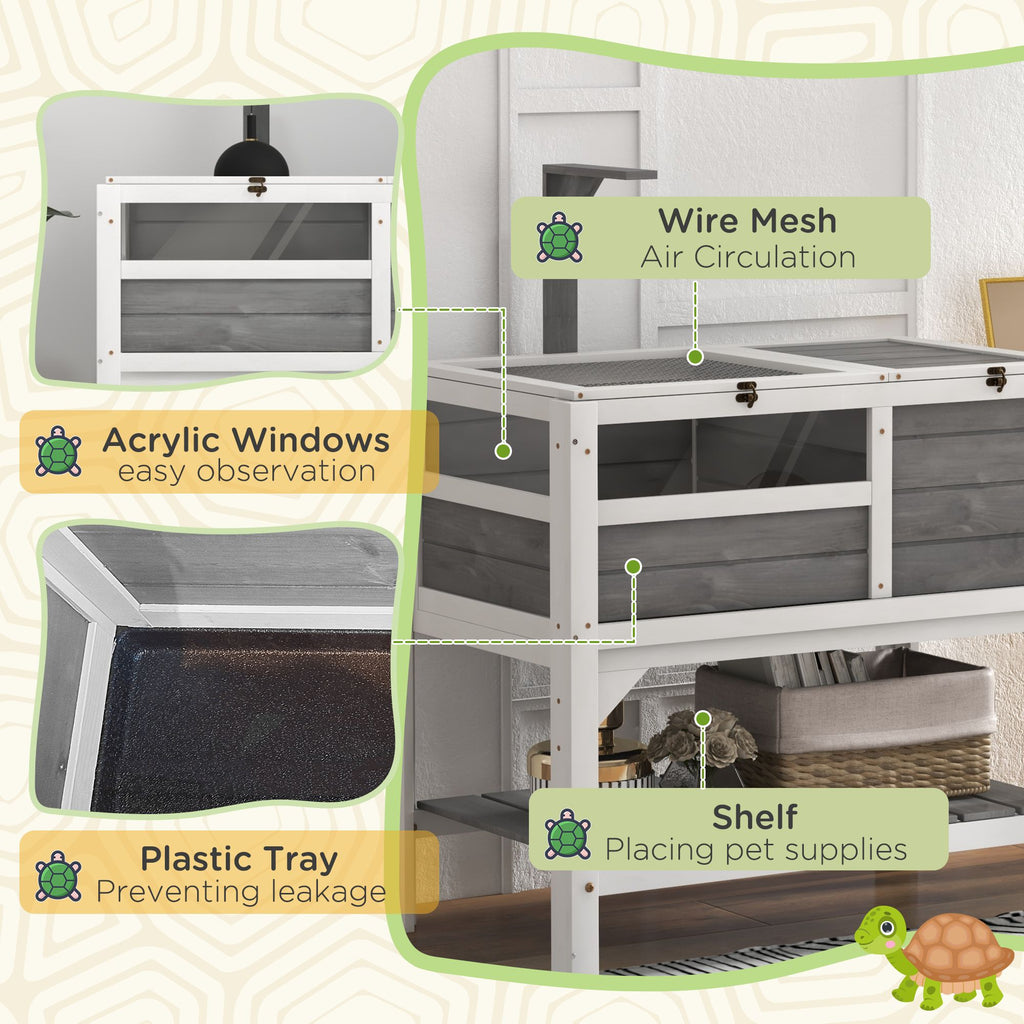 Tortoise Habitat with Storage Shelf and Acrylic Windows - Light Gray