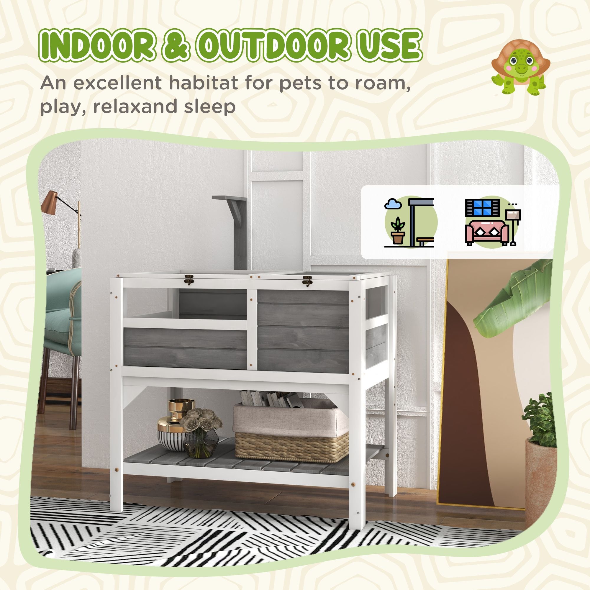 Tortoise Habitat with Storage Shelf and Acrylic Windows - Light Gray