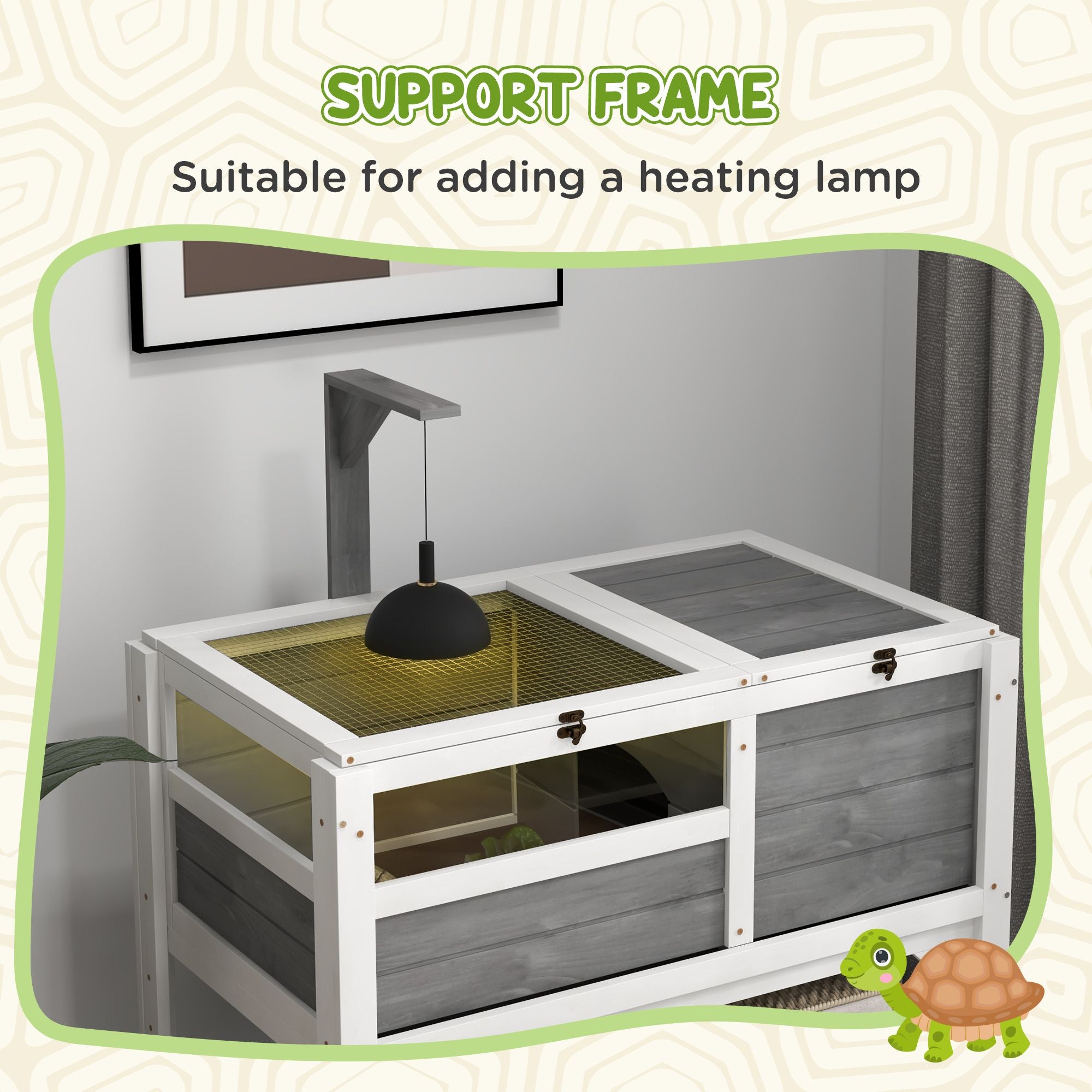 Tortoise Habitat with Storage Shelf and Acrylic Windows - Light Gray