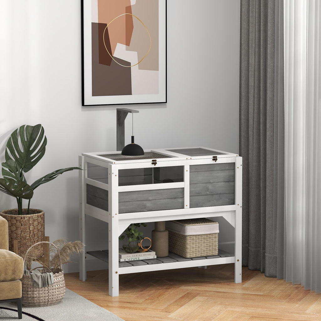Tortoise Habitat with Storage Shelf and Acrylic Windows - Light Gray