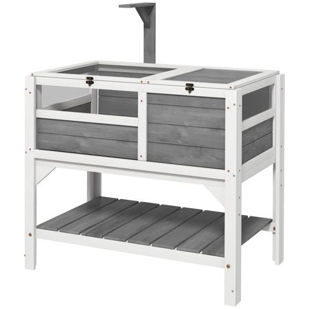 Tortoise Habitat with Storage Shelf and Acrylic Windows - Light Gray