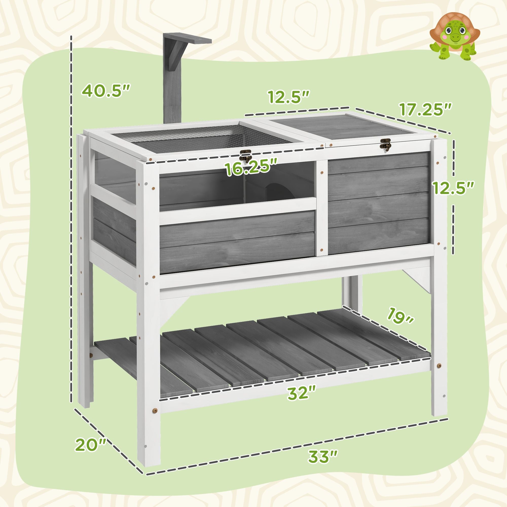 Tortoise Habitat with Storage Shelf and Acrylic Windows - Light Gray