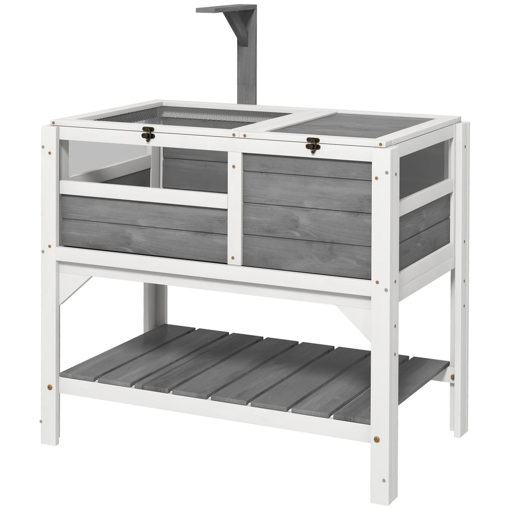 Tortoise Habitat with Storage Shelf and Acrylic Windows - Light Gray