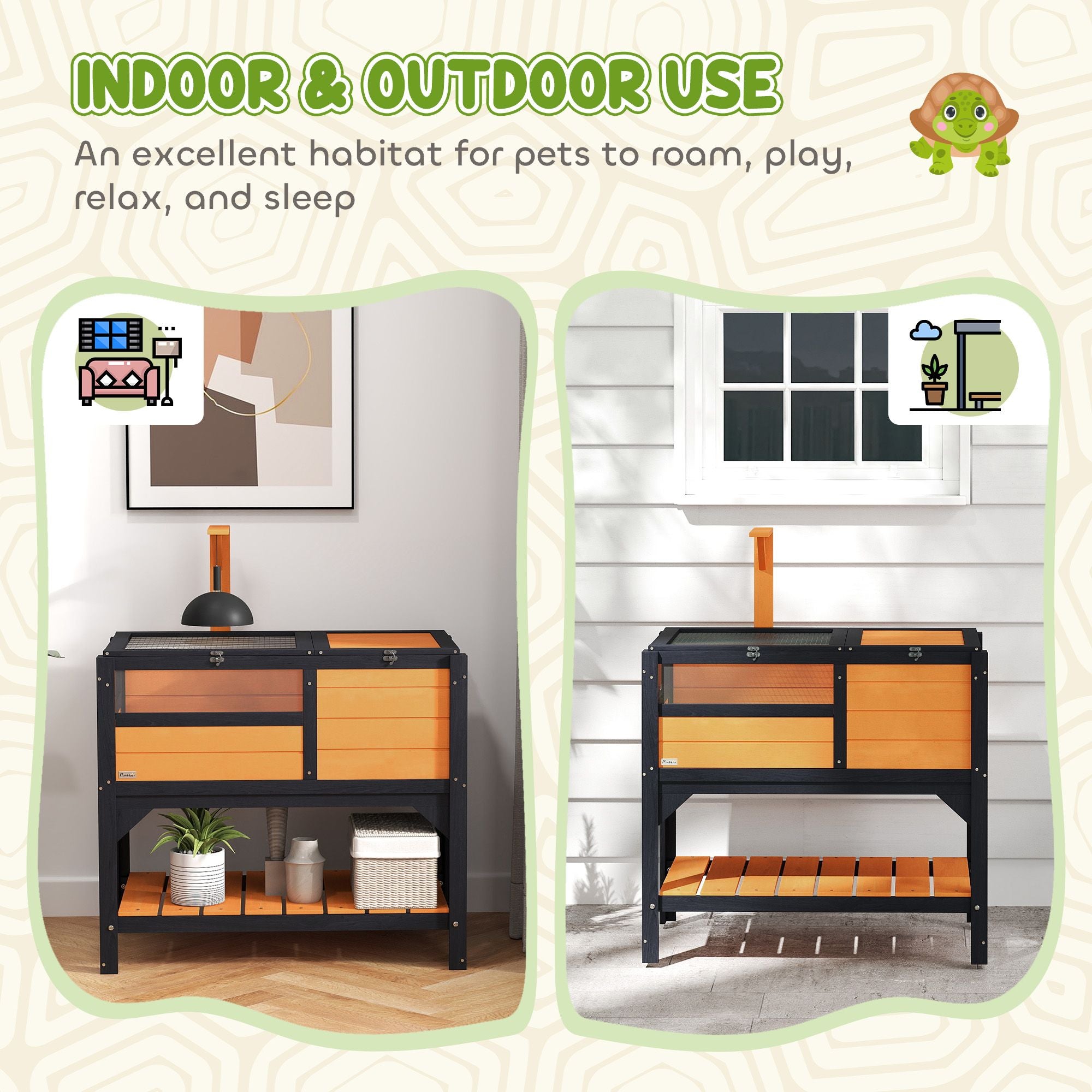furniture-style Tortoise Habitat with Shelf Storage and Acrylic Windows