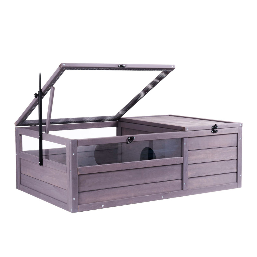 Tortoise Habitat, Wooden Tortoise House Indoor & Outdoor, Tortoise Enclosure with Adjustable Lamp Holder, 2-Room Reptile Enclosure Small Animal Cage for Gecko, Lizard, Snake 38x24x13 inch