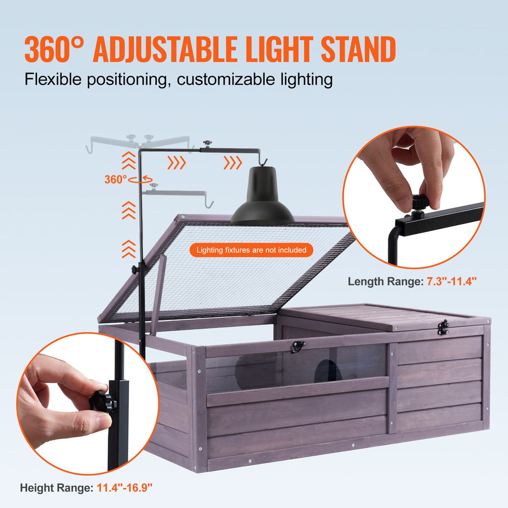 Tortoise Habitat, Wooden Tortoise House Indoor & Outdoor, Tortoise Enclosure with Adjustable Lamp Holder, 2-Room Reptile Enclosure Small Animal Cage for Gecko, Lizard, Snake 38x24x13 inch