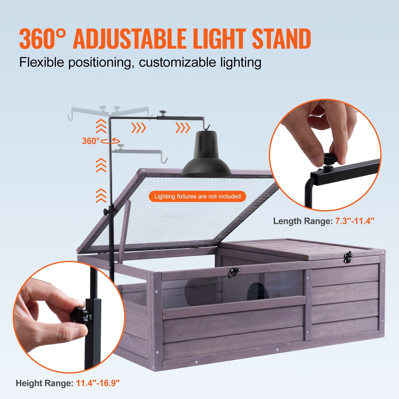 Tortoise Habitat, Wooden Tortoise House Indoor & Outdoor, Tortoise Enclosure with Adjustable Lamp Holder, 2-Room Reptile Enclosure Small Animal Cage for Gecko, Lizard, Snake 38x24x13 inch