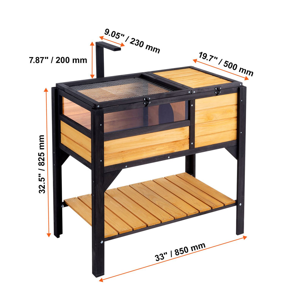 Tortoise Habitat, Wooden Tortoise House Indoor & Outdoor, Tortoise Enclosure with Light Stand, Reptile Enclosure Small Animal Cage with Stand Legs for Gecko, Lizard, Snake