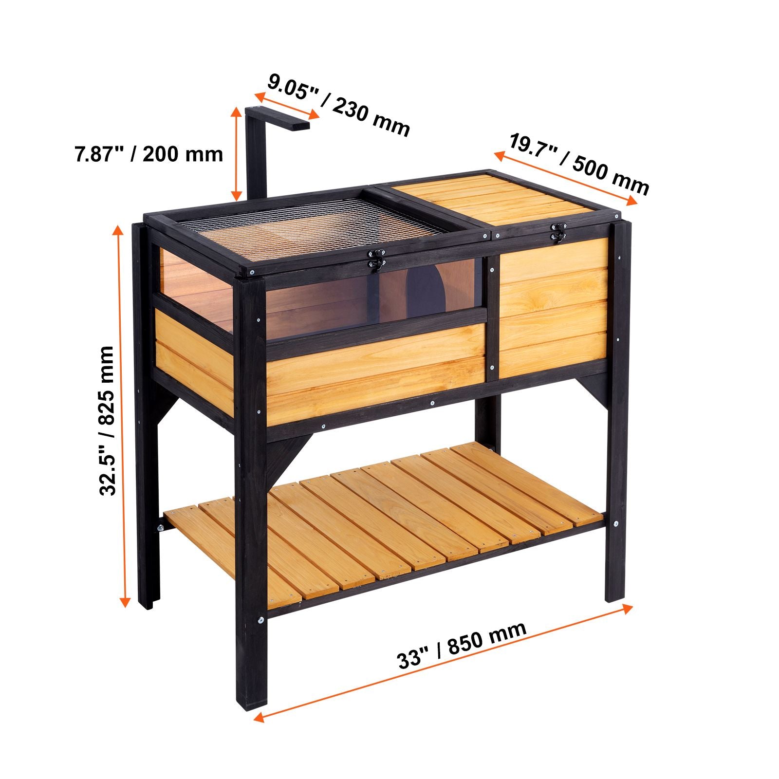 Tortoise Habitat, Wooden Tortoise House Indoor & Outdoor, Tortoise Enclosure with Light Stand, Reptile Enclosure Small Animal Cage with Stand Legs for Gecko, Lizard, Snake
