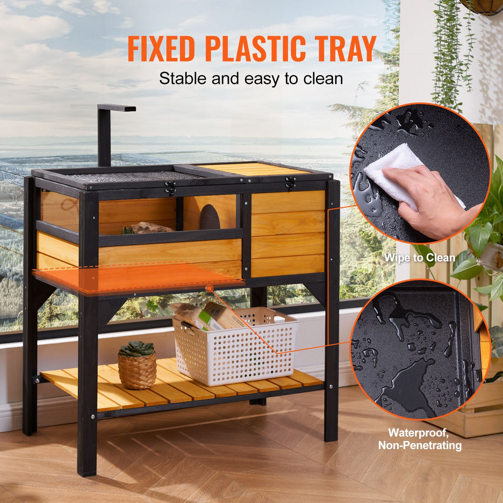 Tortoise Habitat, Wooden Tortoise House Indoor & Outdoor, Tortoise Enclosure with Light Stand, Reptile Enclosure Small Animal Cage with Stand Legs for Gecko, Lizard, Snake