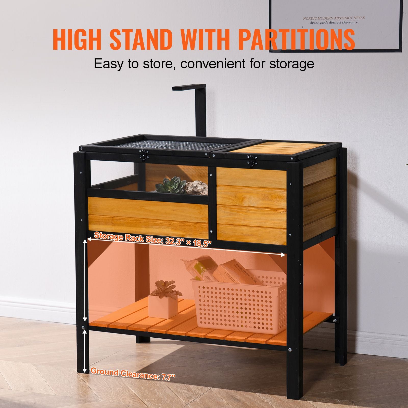 Tortoise Habitat, Wooden Tortoise House Indoor & Outdoor, Tortoise Enclosure with Light Stand, Reptile Enclosure Small Animal Cage with Stand Legs for Gecko, Lizard, Snake