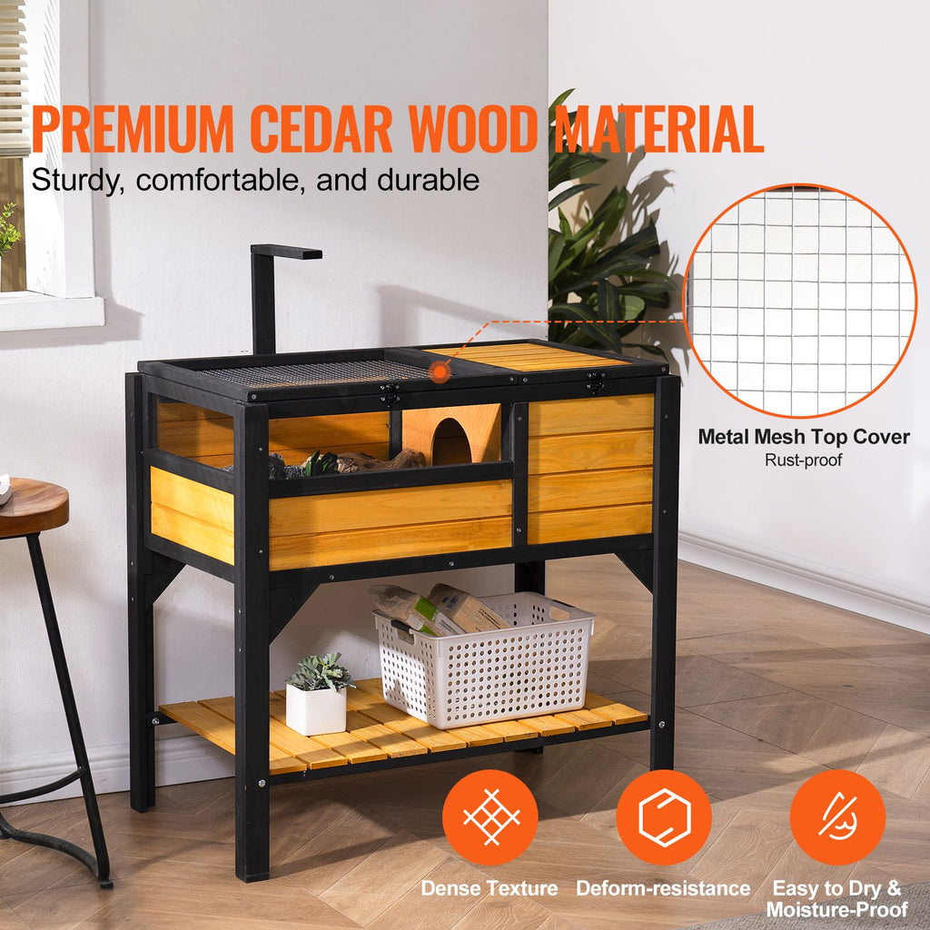 Tortoise Habitat, Wooden Tortoise House Indoor & Outdoor, Tortoise Enclosure with Light Stand, Reptile Enclosure Small Animal Cage with Stand Legs for Gecko, Lizard, Snake