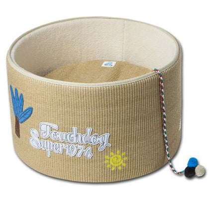 Touchcat 'Claw-ver Nest' Rounded Scratching Cat Bed with Built-in Teaser Toy