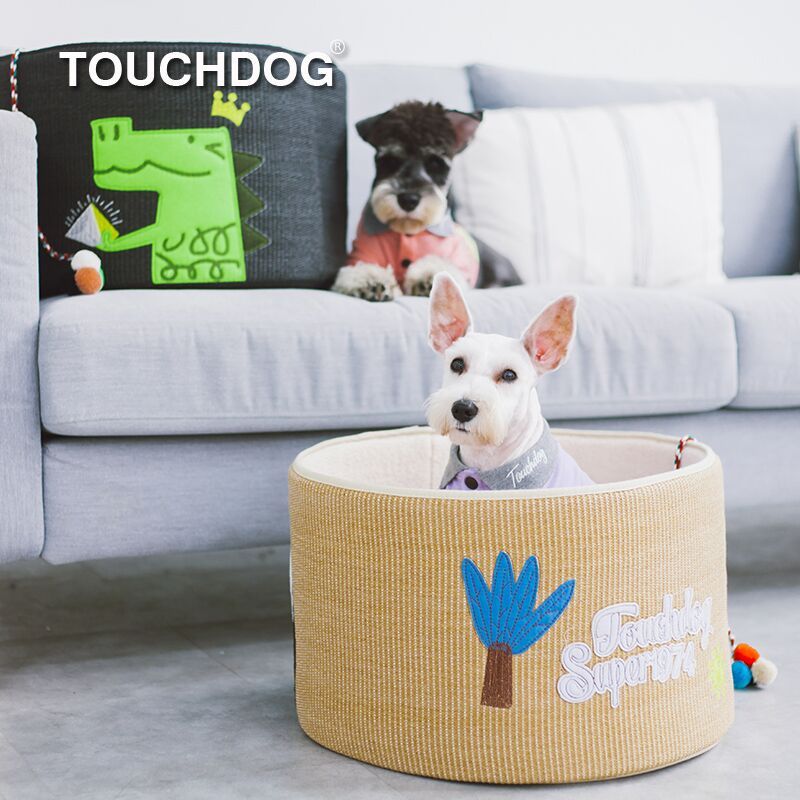 Touchcat 'Claw-ver Nest' Rounded Scratching Cat Bed with Built-in Teaser Toy