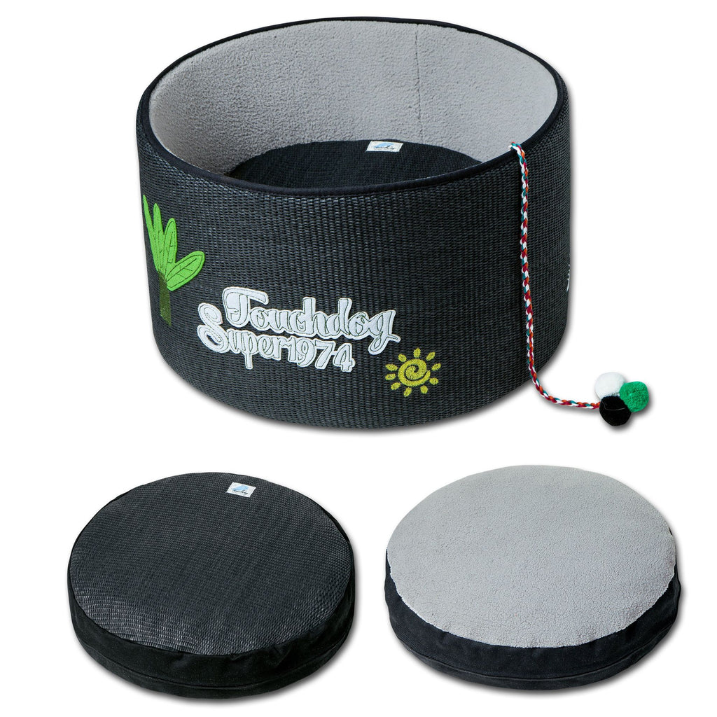 Touchcat 'Claw-ver Nest' Rounded Scratching Cat Bed with Built-in Teaser Toy