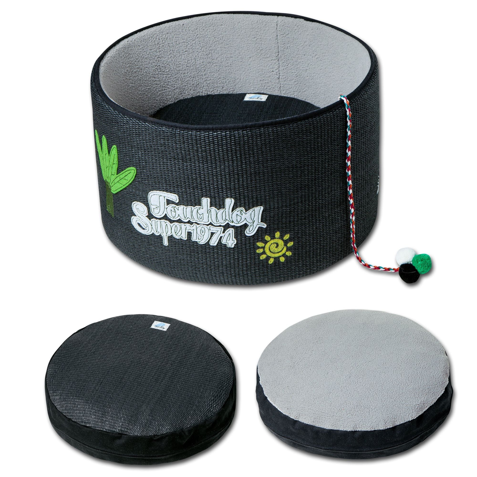 Touchcat 'Claw-ver Nest' Rounded Scratching Cat Bed with Built-in Teaser Toy