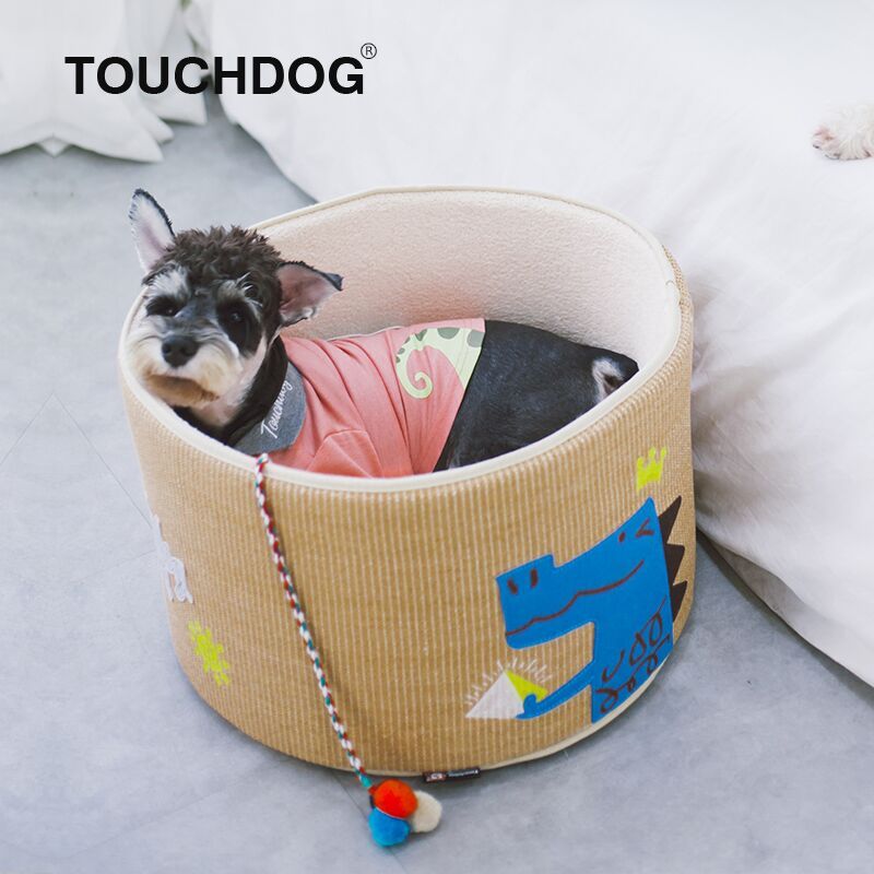 Touchcat 'Claw-ver Nest' Rounded Scratching Cat Bed with Built-in Teaser Toy