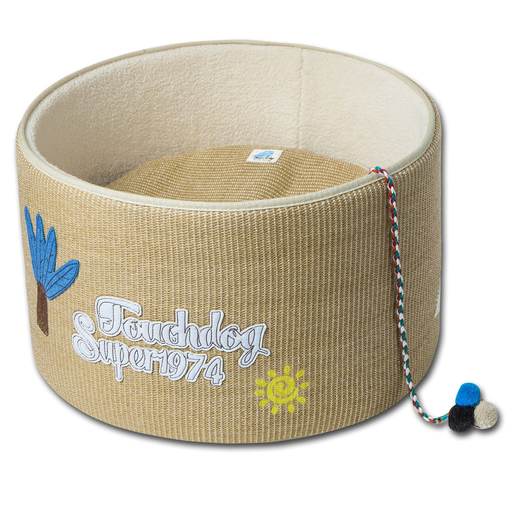 Touchcat 'Claw-ver Nest' Rounded Scratching Cat Bed with Built-in Teaser Toy