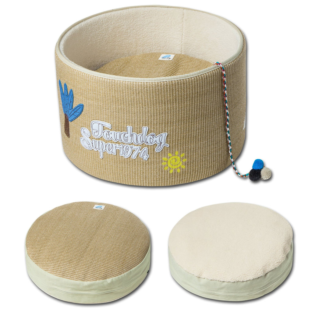 Touchcat 'Claw-ver Nest' Rounded Scratching Cat Bed with Built-in Teaser Toy