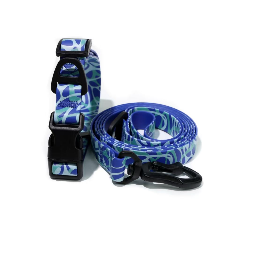 Printed Water-ready Dog Leash and Collar Set with Practical Hardware