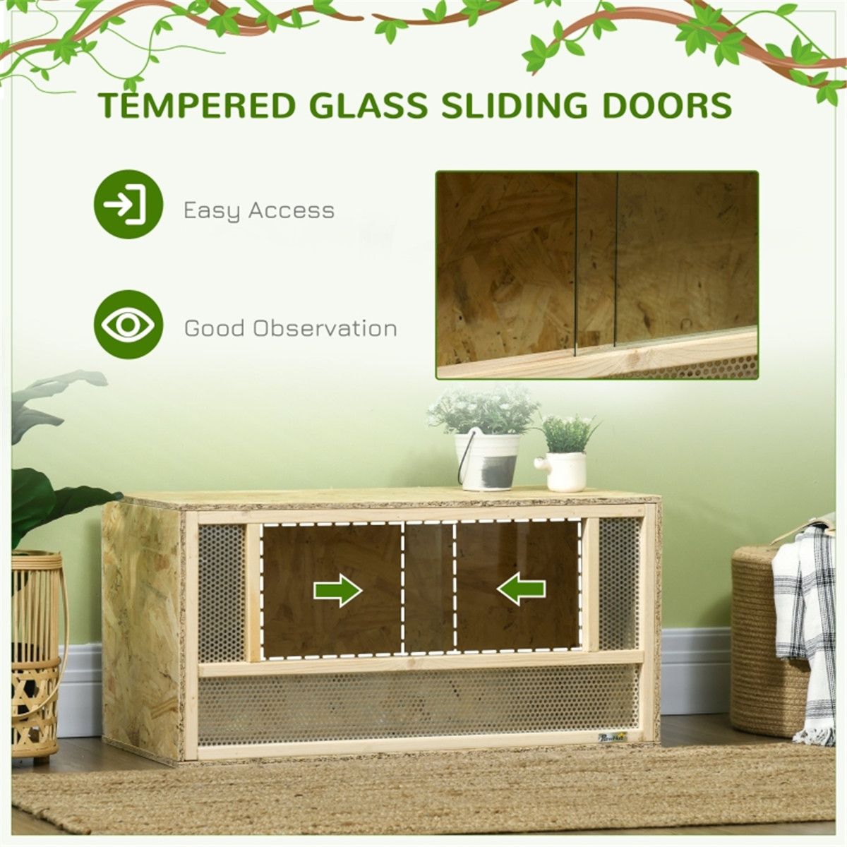 Reptile Terrarium with Breathable Mesh and Glass Sliding Doors