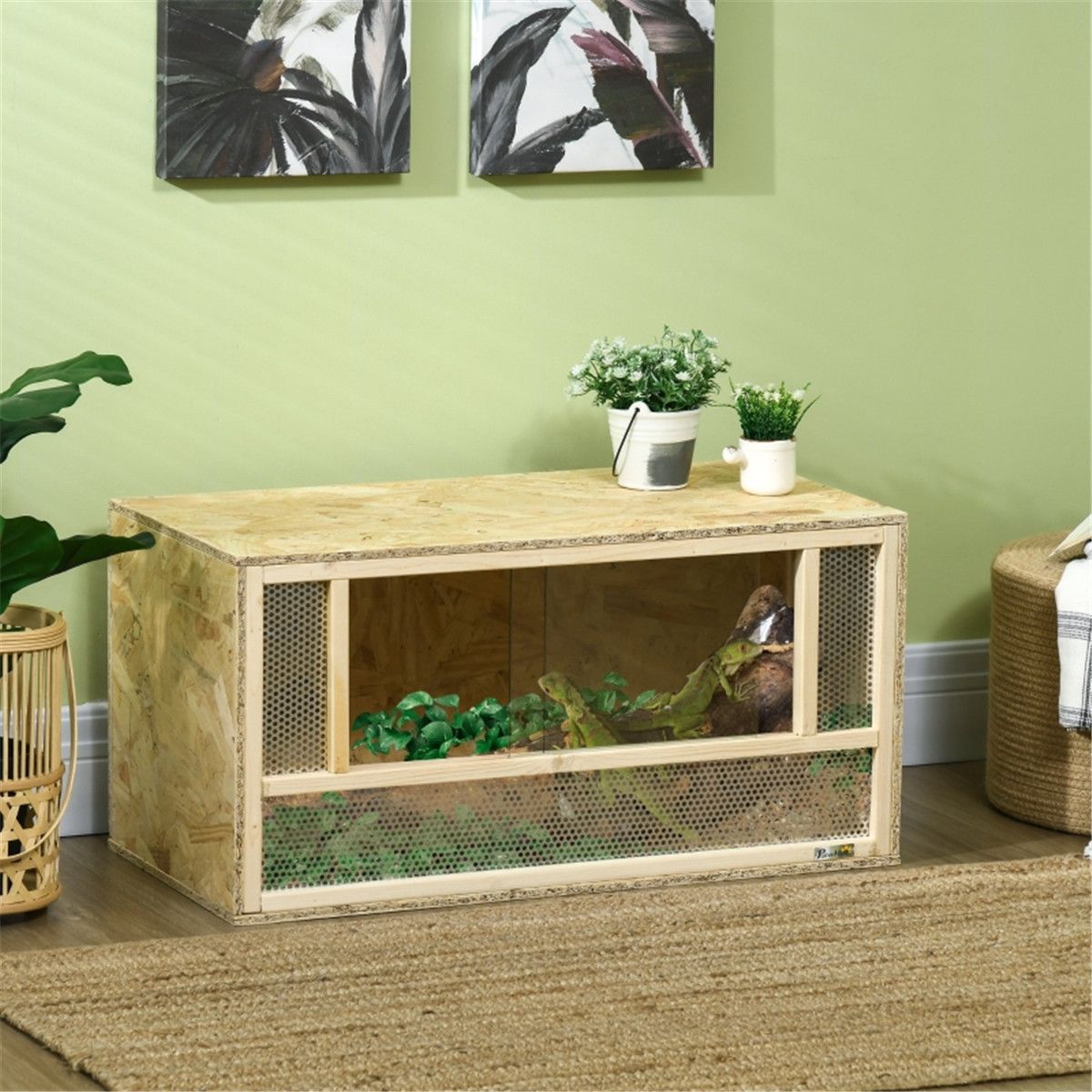 Reptile Terrarium with Breathable Mesh and Glass Sliding Doors