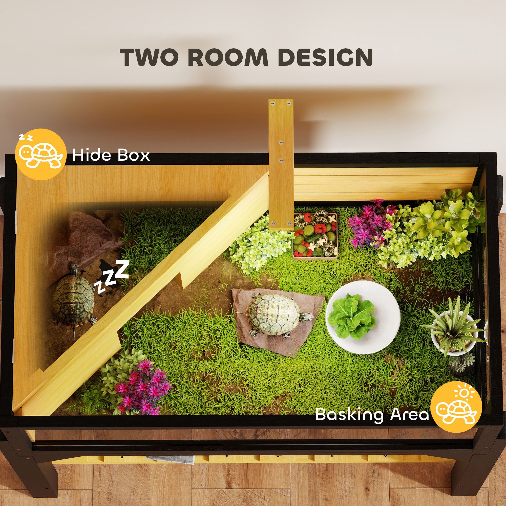 Give Your Tortoise a Spacious Two-Room Home with Built-In Storage