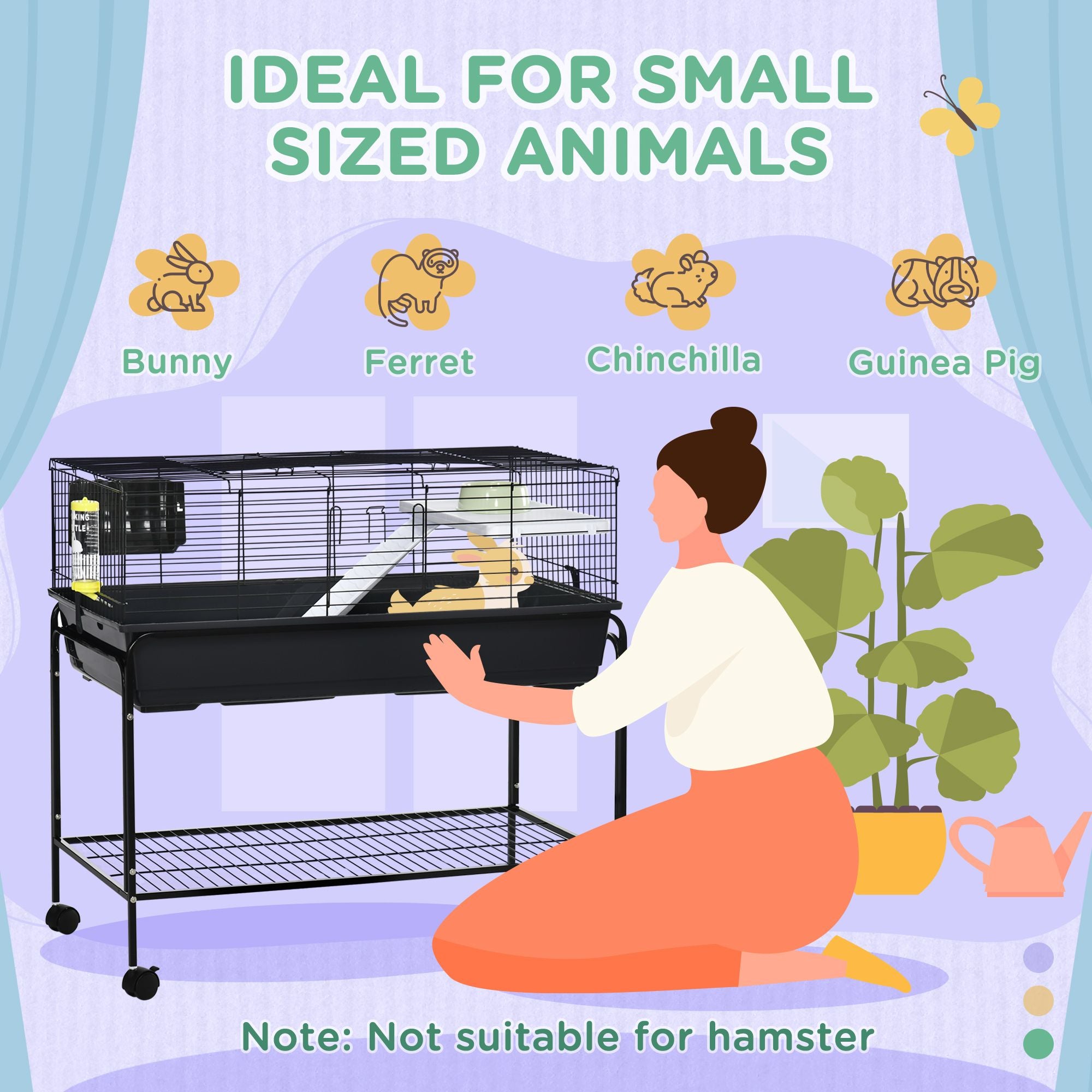 Two-Story Small Animal Habitat with Removable Wheeled Stand