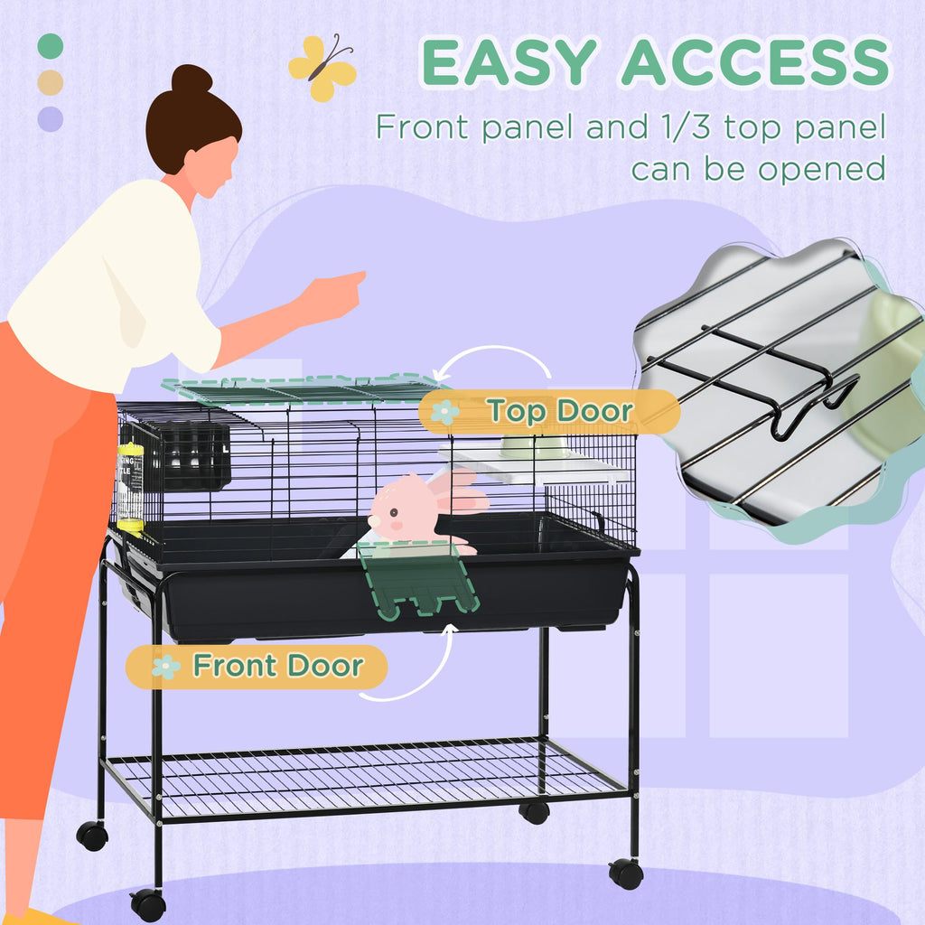 Two-Story Small Animal Habitat with Removable Wheeled Stand