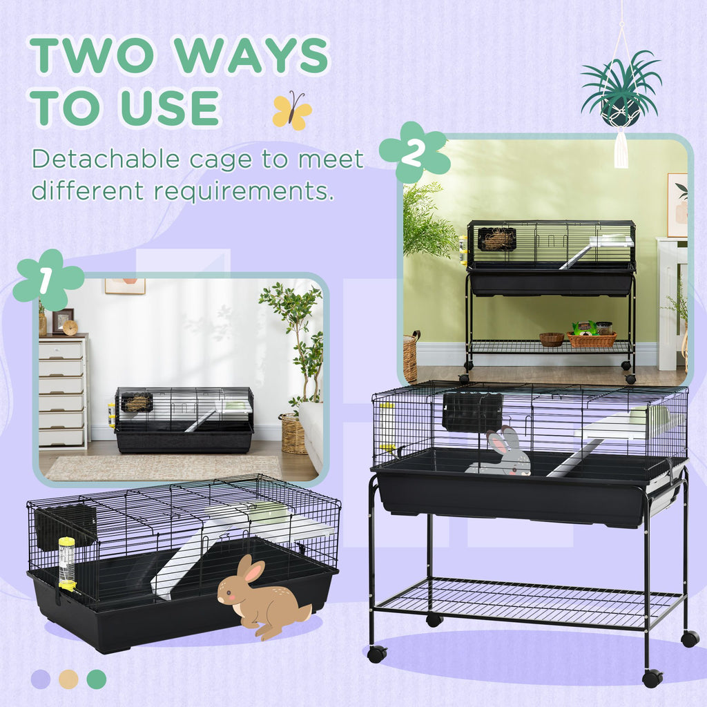 Two-Story Small Animal Habitat with Removable Wheeled Stand