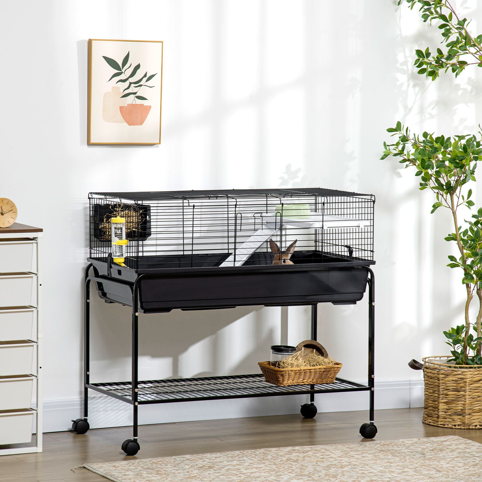 Two-Story Small Animal Habitat with Removable Wheeled Stand