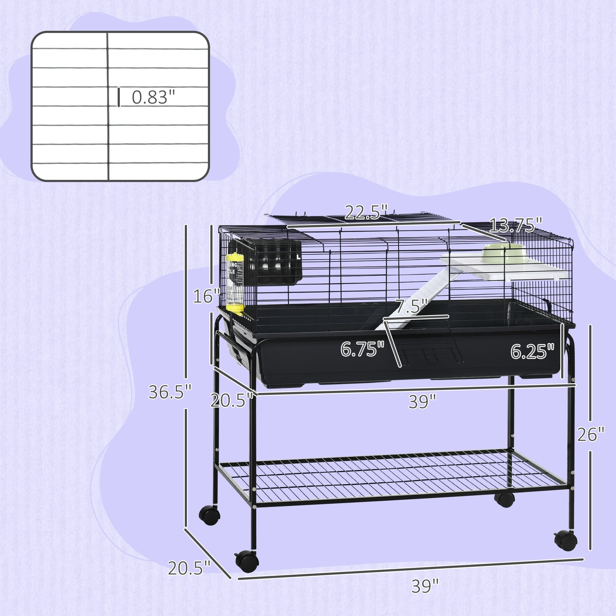 Two-Story Small Animal Habitat with Removable Wheeled Stand